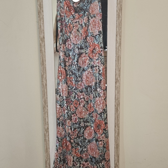 For Love & Lemons Pink Multi Sequin Floral Backless Midi Dress Never Worn. - Picture 6 of 6